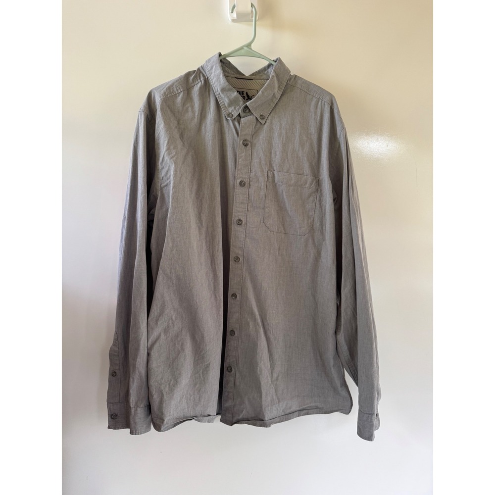 Eddie Bauer Mens Grey Long Sleeve Button Down Shirt Mesh Yoke XL Tall TXL